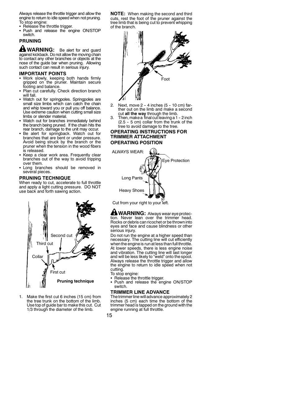 Warning | Poulan Pro PP446ET User Manual | Page 15 / 23