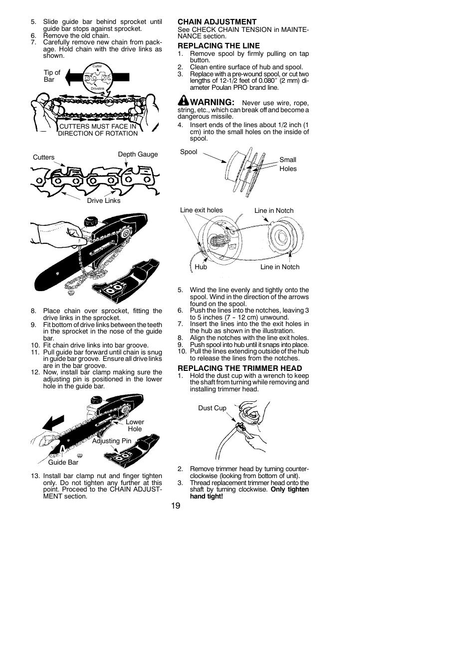 Warning | Poulan Pro PP446ET User Manual | Page 19 / 23