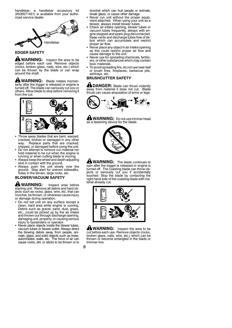 Warning, Danger | Poulan Pro PP446ET User Manual | Page 8 / 23