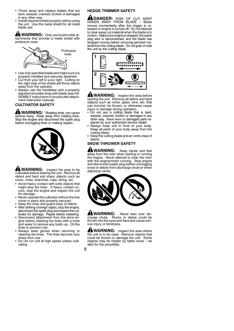 Warning, Danger | Poulan Pro PP446ET User Manual | Page 9 / 23