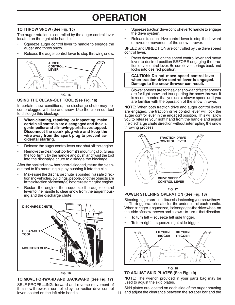 Operation | Poulan Pro 96192001902 SNOW THROWER User Manual | Page 11 / 32