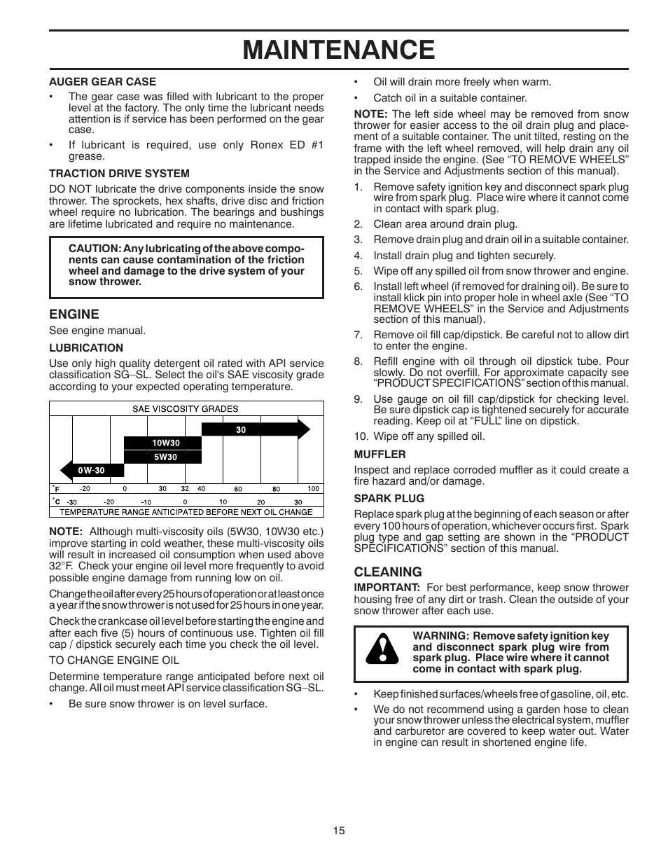 Maintenance | Poulan Pro 96192001902 SNOW THROWER User Manual | Page 15 / 32