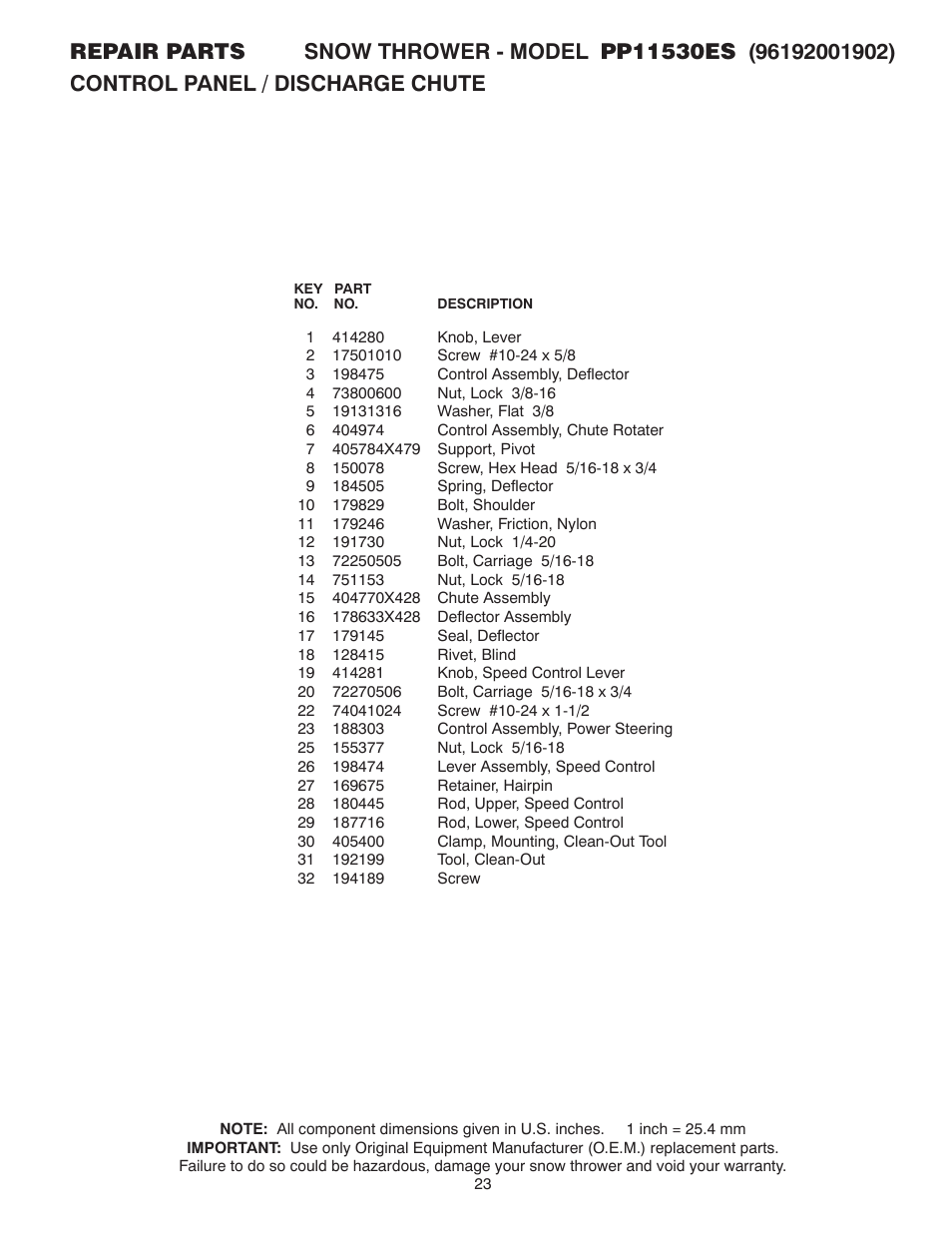 Poulan Pro 96192001902 SNOW THROWER User Manual | Page 23 / 32