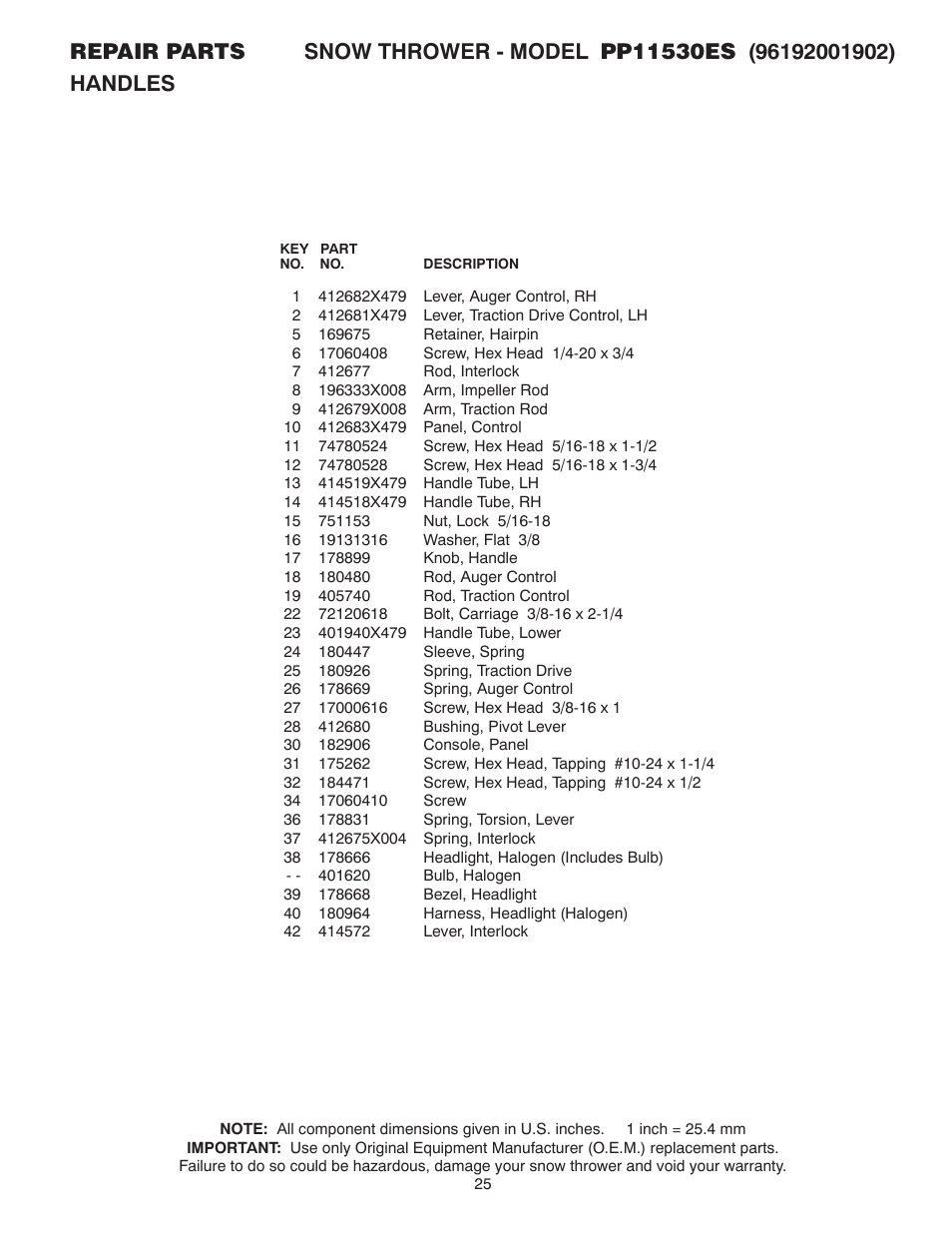 Poulan Pro 96192001902 SNOW THROWER User Manual | Page 25 / 32