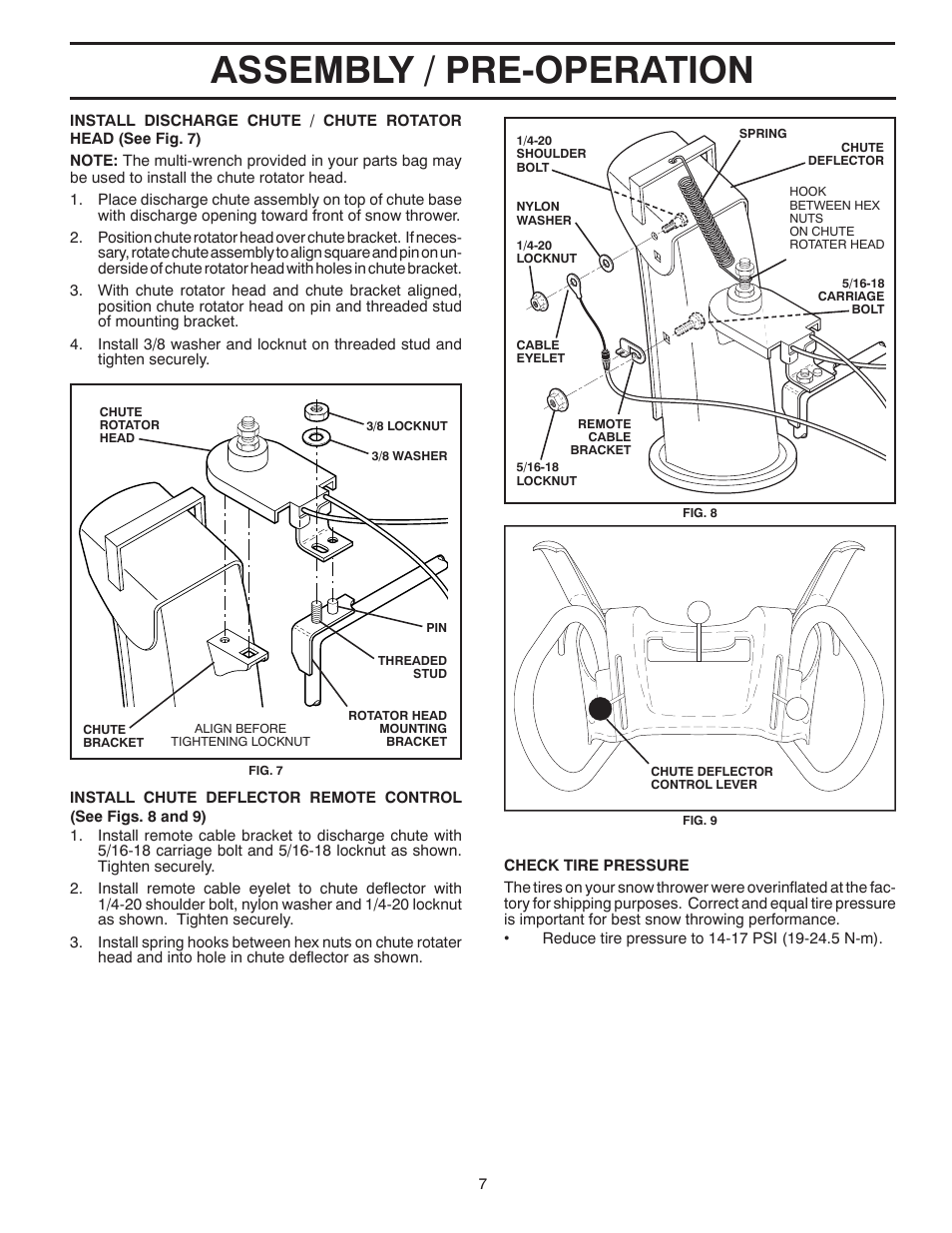 Assembly / pre-operation | Poulan Pro 96192001902 SNOW THROWER User Manual | Page 7 / 32