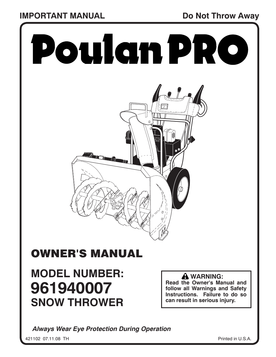 Poulan 421102 User Manual | 40 pages