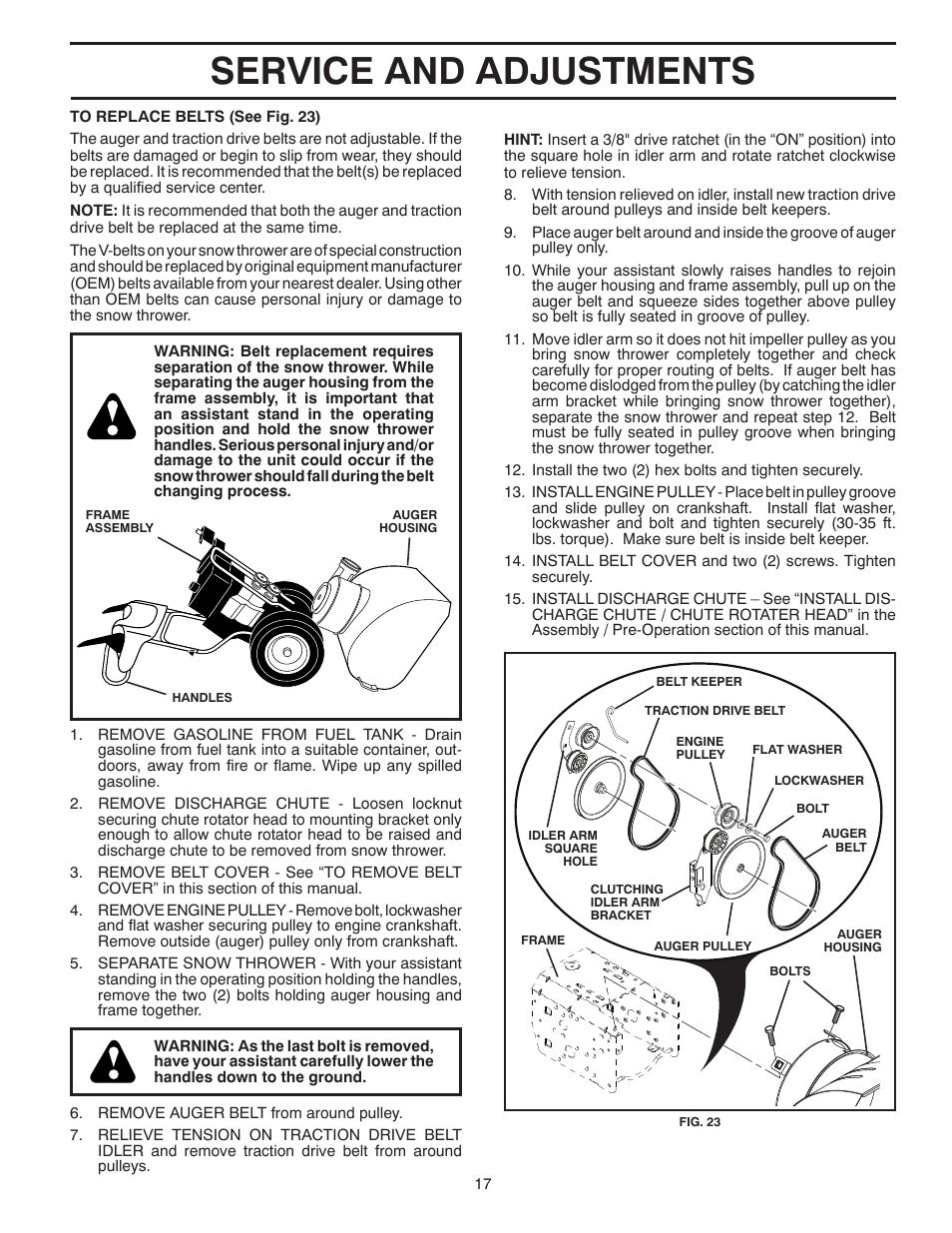 Service and adjustments | Poulan 421102 User Manual | Page 17 / 40