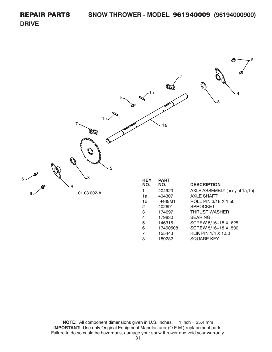 Drive | Poulan 96194000900 User Manual | Page 31 / 40