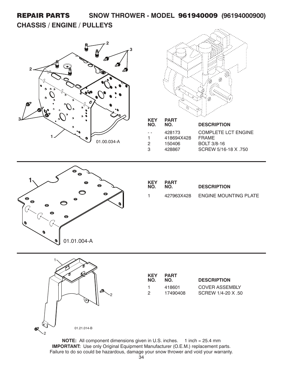 Chassis / engine / pulleys | Poulan 96194000900 User Manual | Page 34 / 40