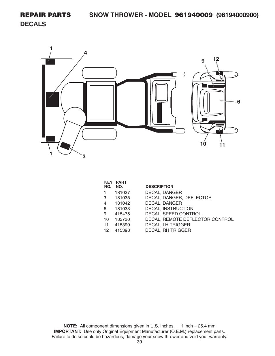 Decals | Poulan 96194000900 User Manual | Page 39 / 40