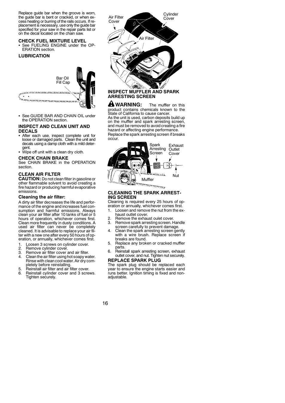 Warning | Poulan Pro PP3516AVX User Manual | Page 16 / 20