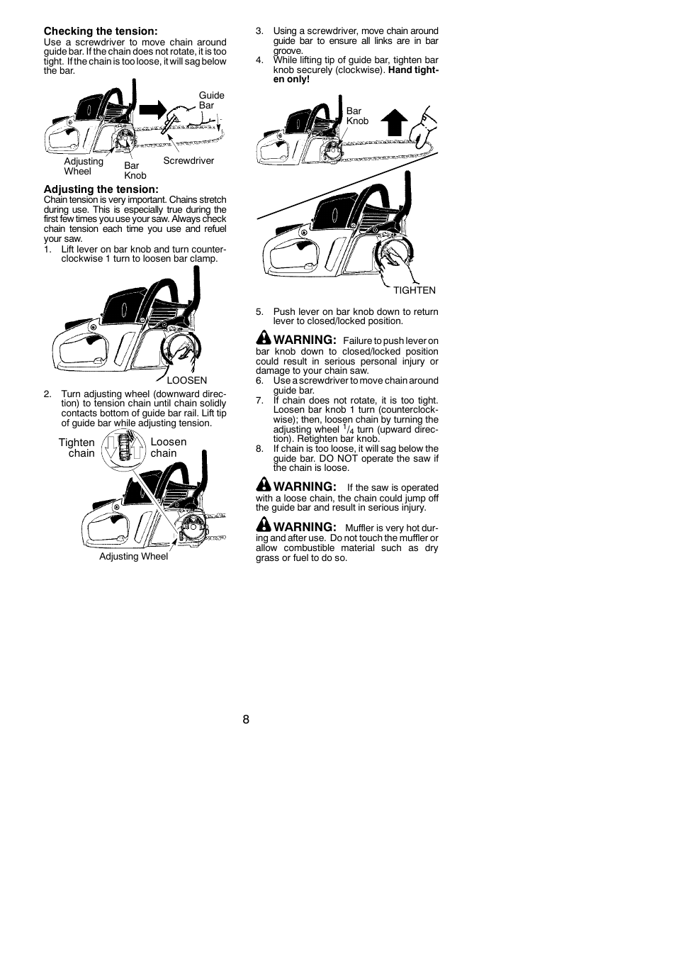 Warning | Poulan Pro PP3516AVX User Manual | Page 8 / 20