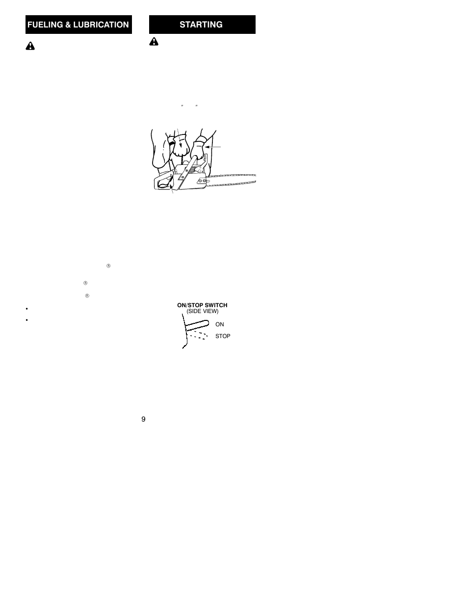 Starting, Fueling & lubrication | Poulan 530164284 User Manual | Page 9 / 18