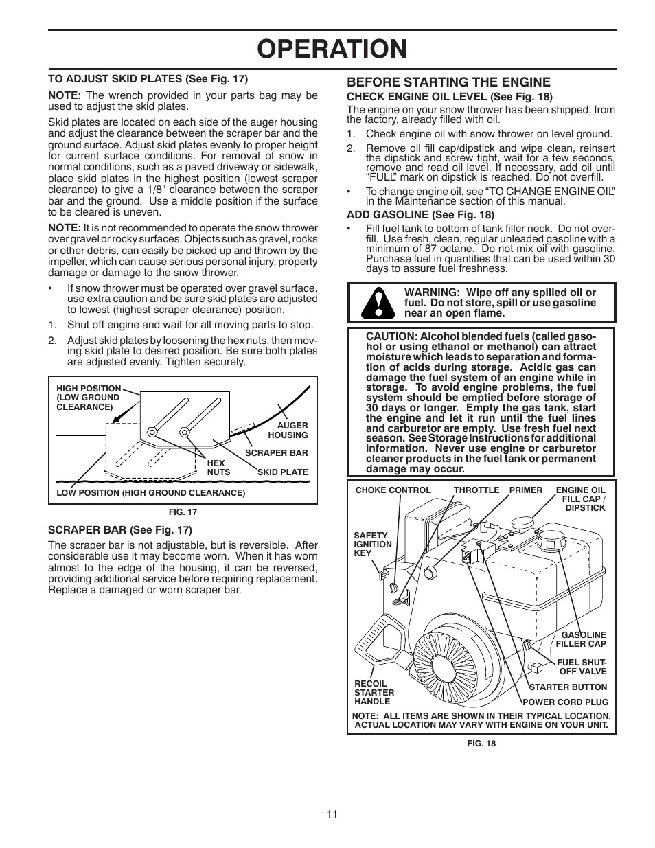 Operation, Before starting the engine | Poulan 425353 User Manual | Page 11 / 40