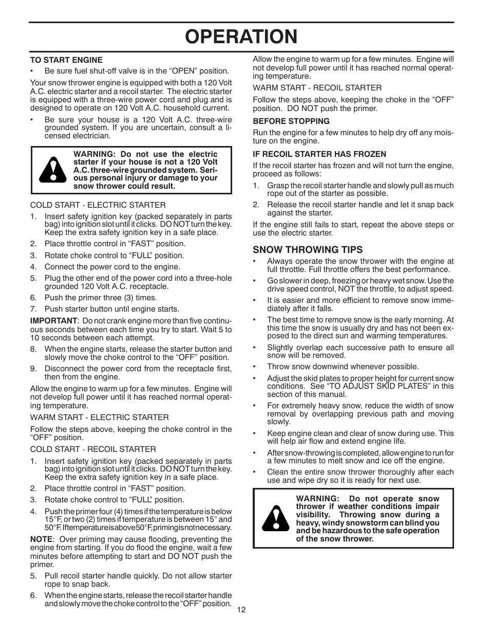 Operation | Poulan 425353 User Manual | Page 12 / 40