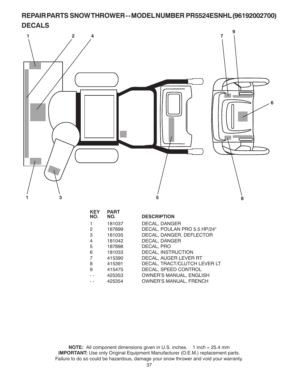 Poulan 425353 User Manual | Page 37 / 40