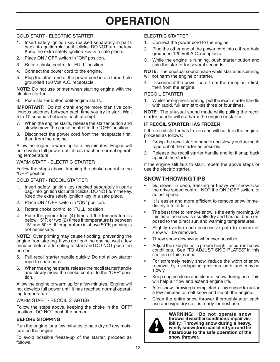 Operation | Poulan 403919 User Manual | Page 12 / 20