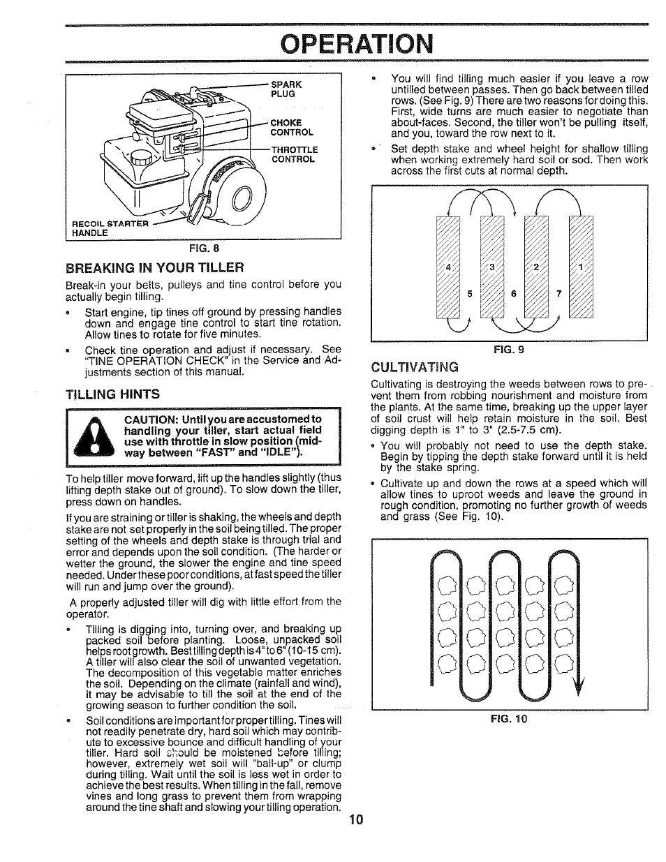 Breaking in your tiller, Operation | Poulan 168493 User Manual | Page 10 / 24