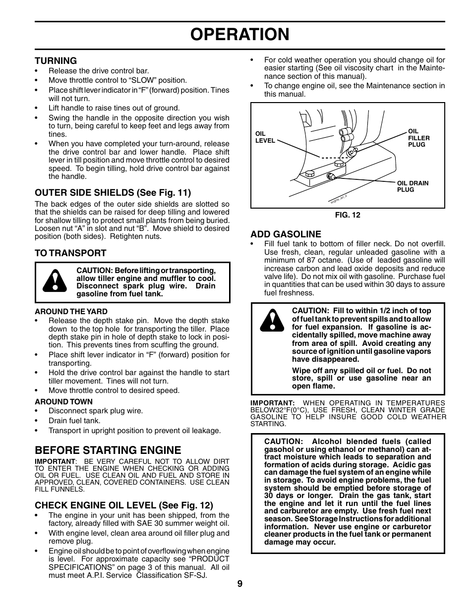 Operation, Before start ing engine | Poulan 190388 User Manual | Page 9 / 21