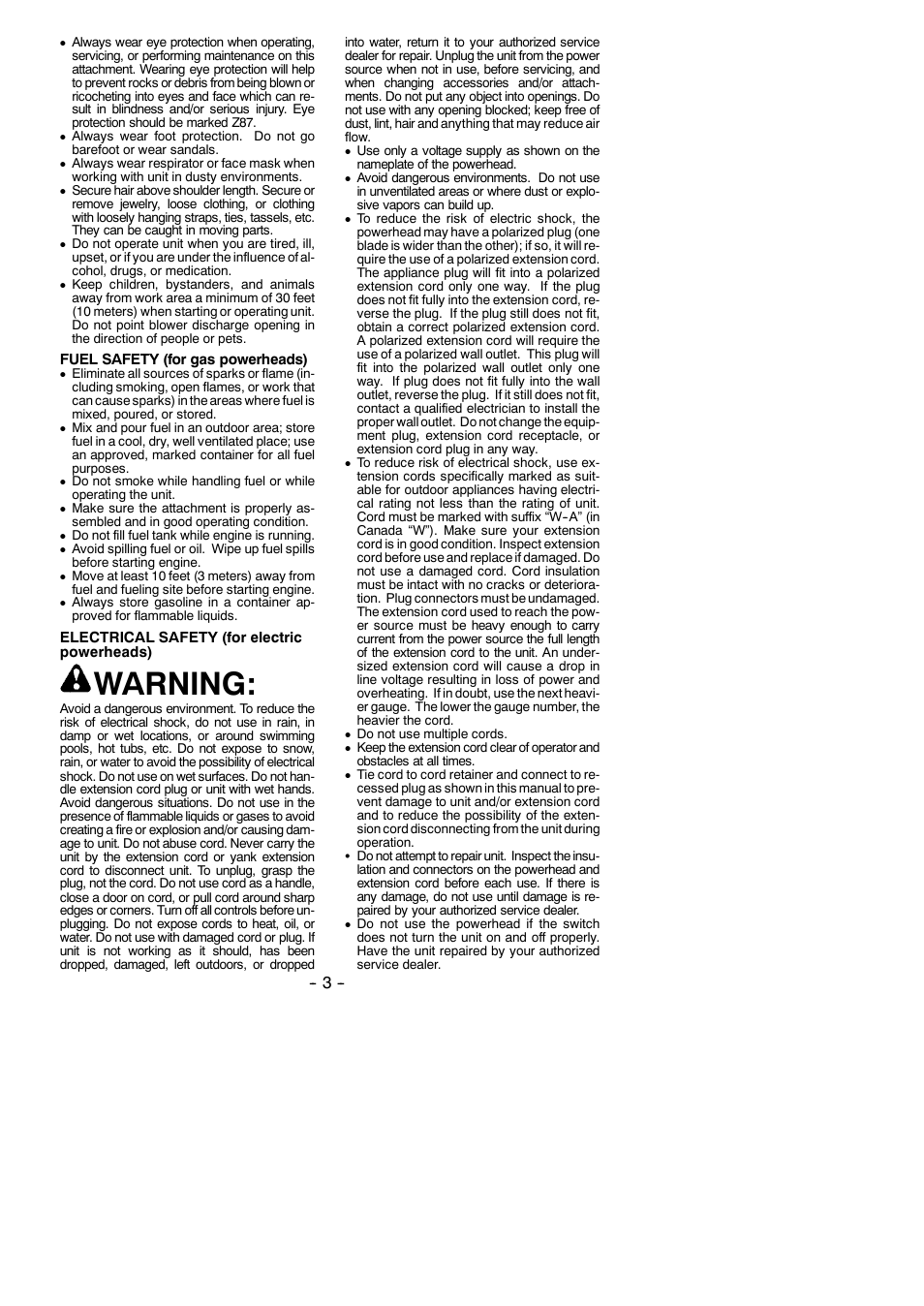 Warning | Poulan 952711609 User Manual | Page 3 / 7