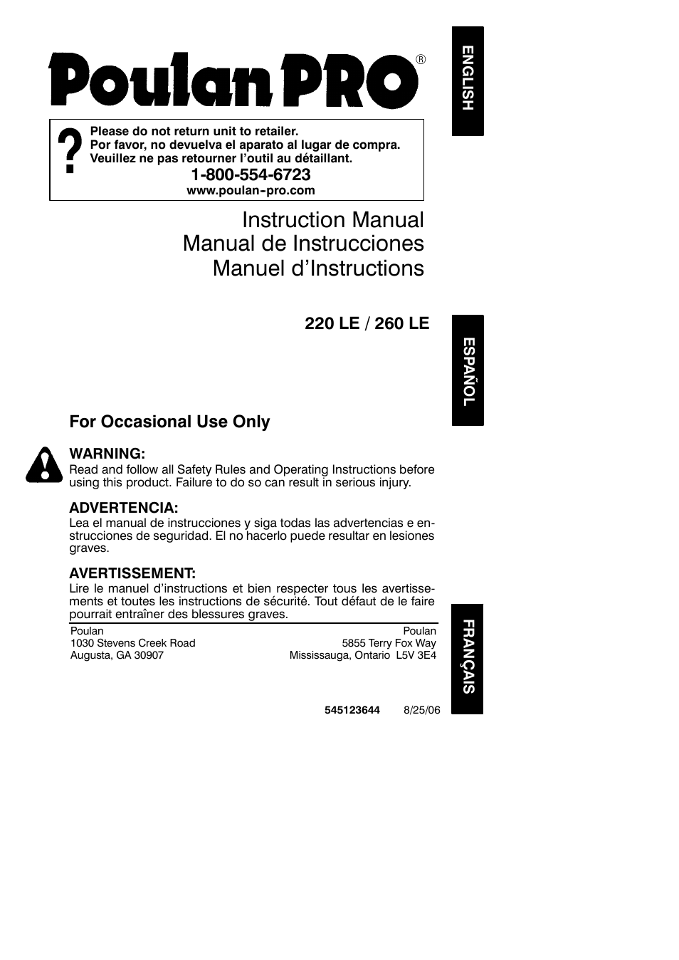 Poulan 545123644 User Manual | 18 pages