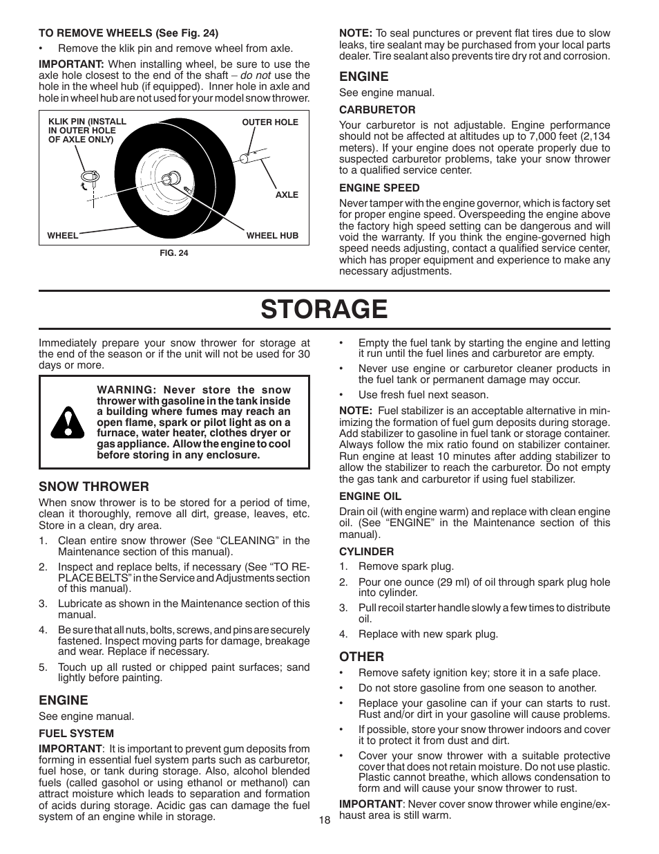 Storage | Poulan 422088 User Manual | Page 18 / 40