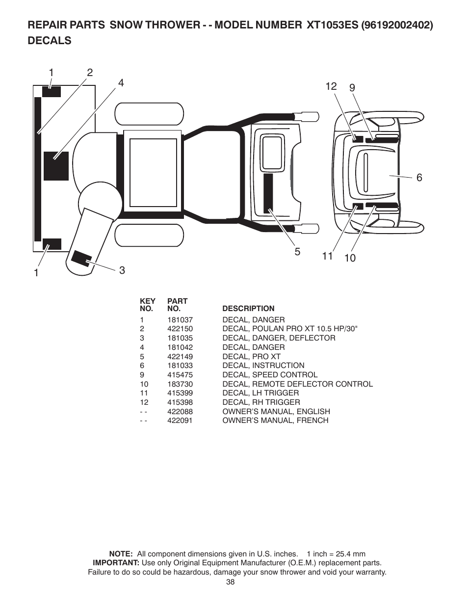 Poulan 422088 User Manual | Page 38 / 40