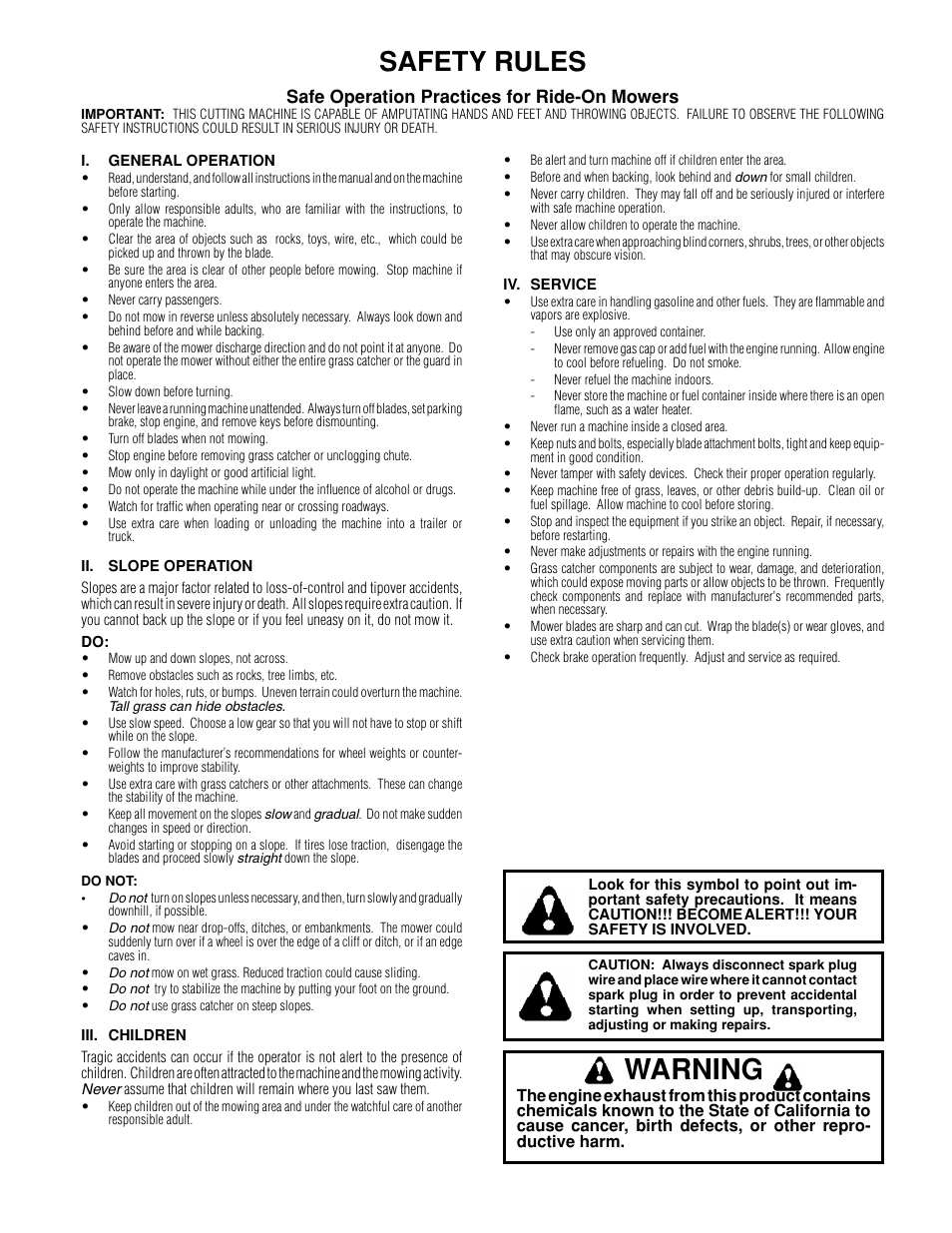Warning, Safety rules, Safe operation practices for ride-on mowers | Poulan 161608 User Manual | Page 2 / 51