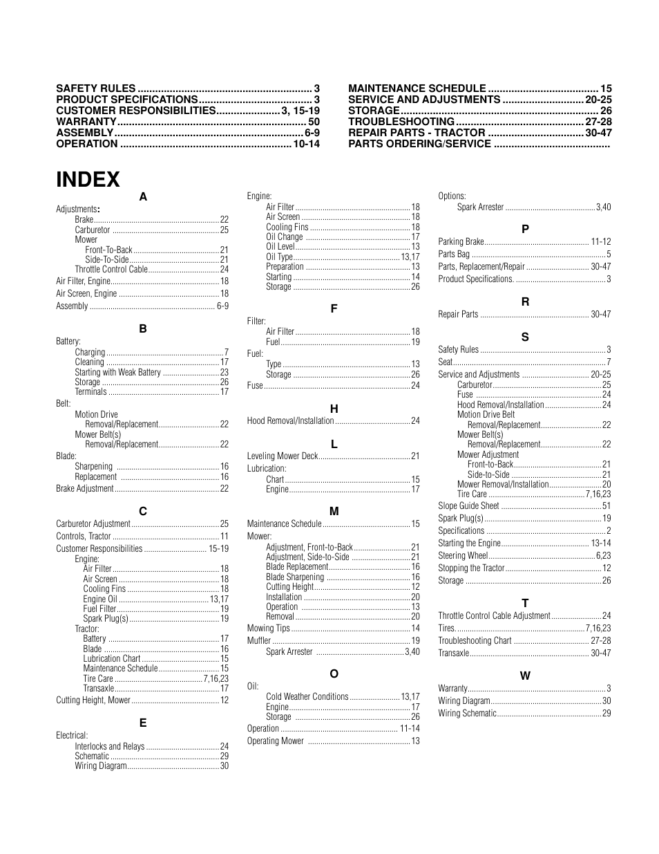 Index | Poulan 161608 User Manual | Page 4 / 51