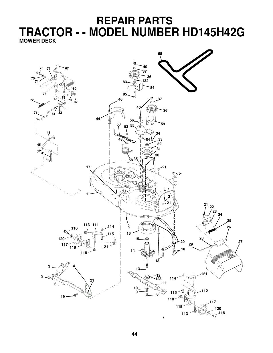 Repair parts, Mower deck | Poulan 161608 User Manual | Page 43 / 51