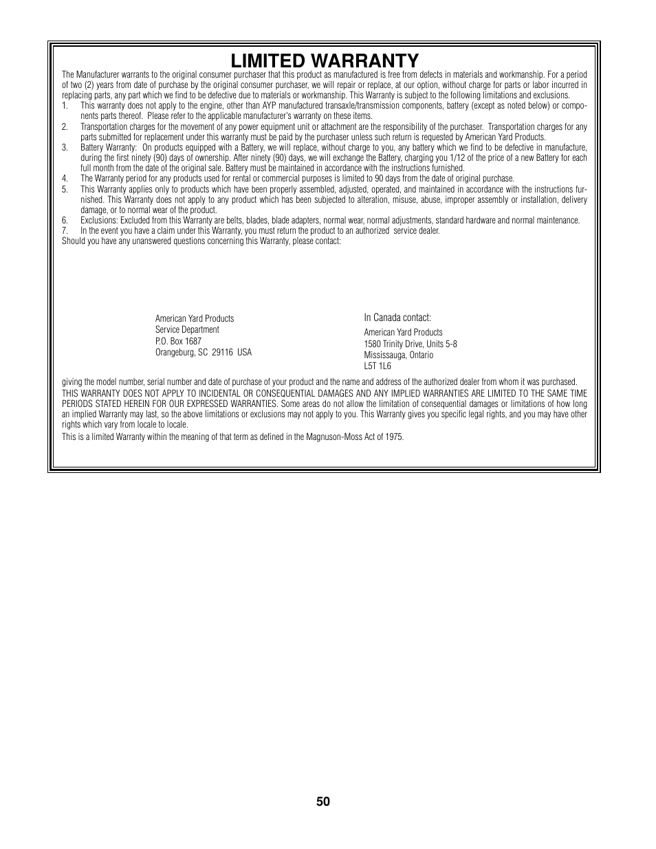 Limited warranty | Poulan 161608 User Manual | Page 49 / 51