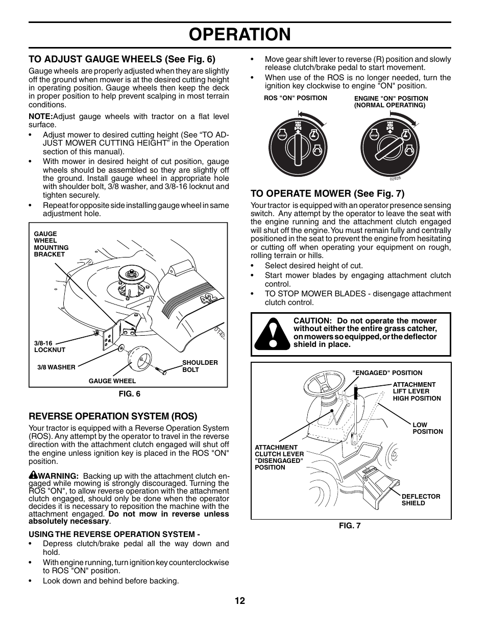 Operation, Reverse operation system (ros) | Poulan 194990 User Manual | Page 12 / 30