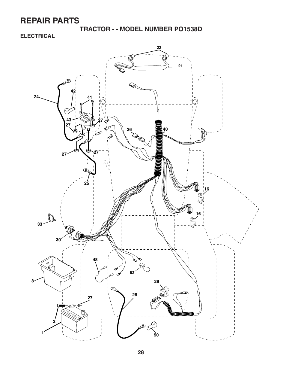 Repair parts, Tractor - - model number po1538d | Poulan 187570 User Manual | Page 28 / 44