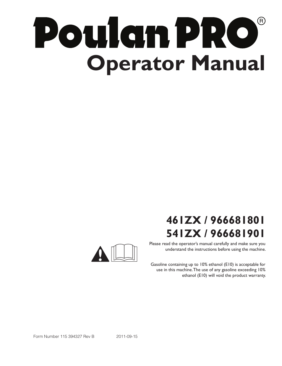 Poulan Pro 461ZX_966681801 LAWN TRACTOR User Manual | 60 pages