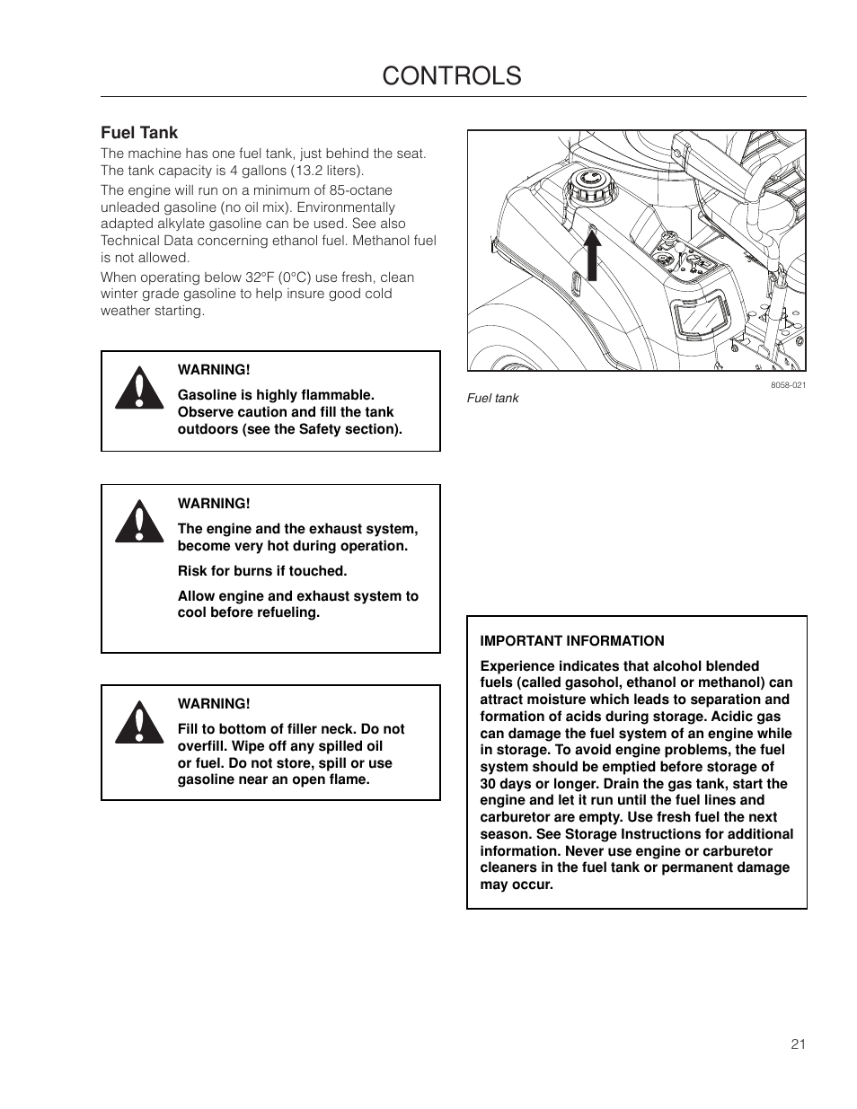 Fuel tank, Controls | Poulan Pro 461ZX_966681801 LAWN TRACTOR User Manual | Page 21 / 60