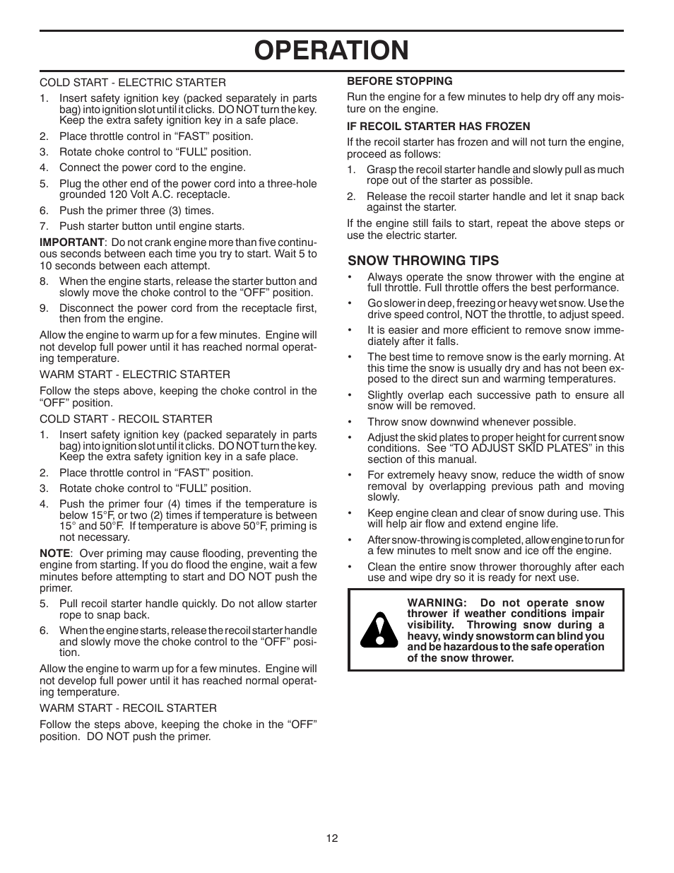 Operation | Poulan 96192001706 User Manual | Page 12 / 40