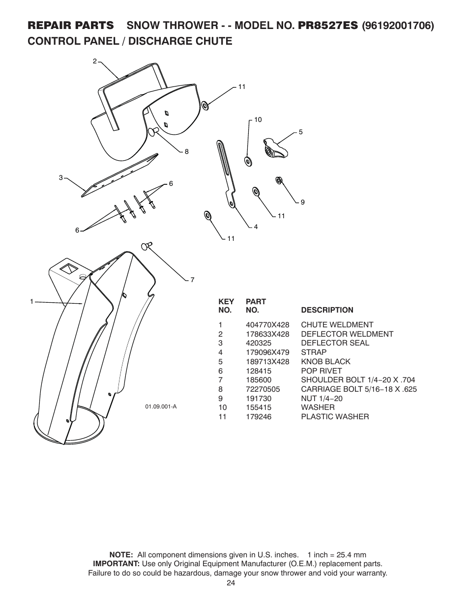 Control panel / discharge chute | Poulan 96192001706 User Manual | Page 24 / 40