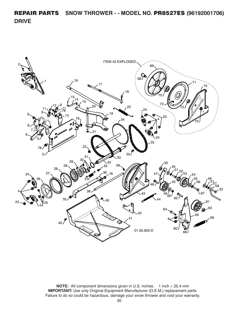 Drive | Poulan 96192001706 User Manual | Page 30 / 40