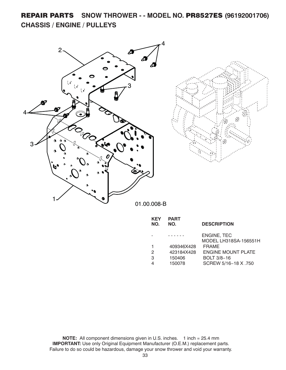 Chassis / engine / pulleys | Poulan 96192001706 User Manual | Page 33 / 40