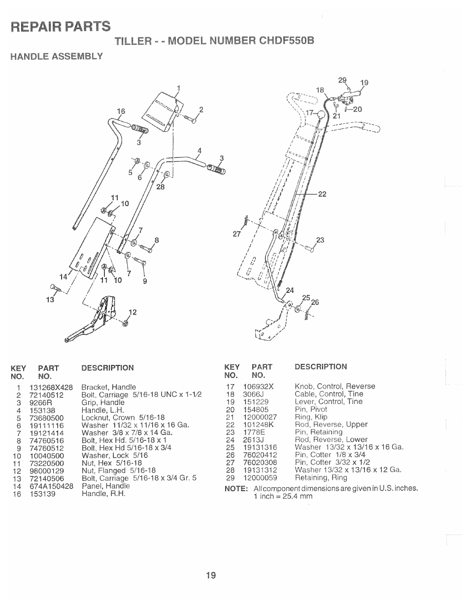 Repair parts, F f l | Poulan CHDF550B User Manual | Page 19 / 24