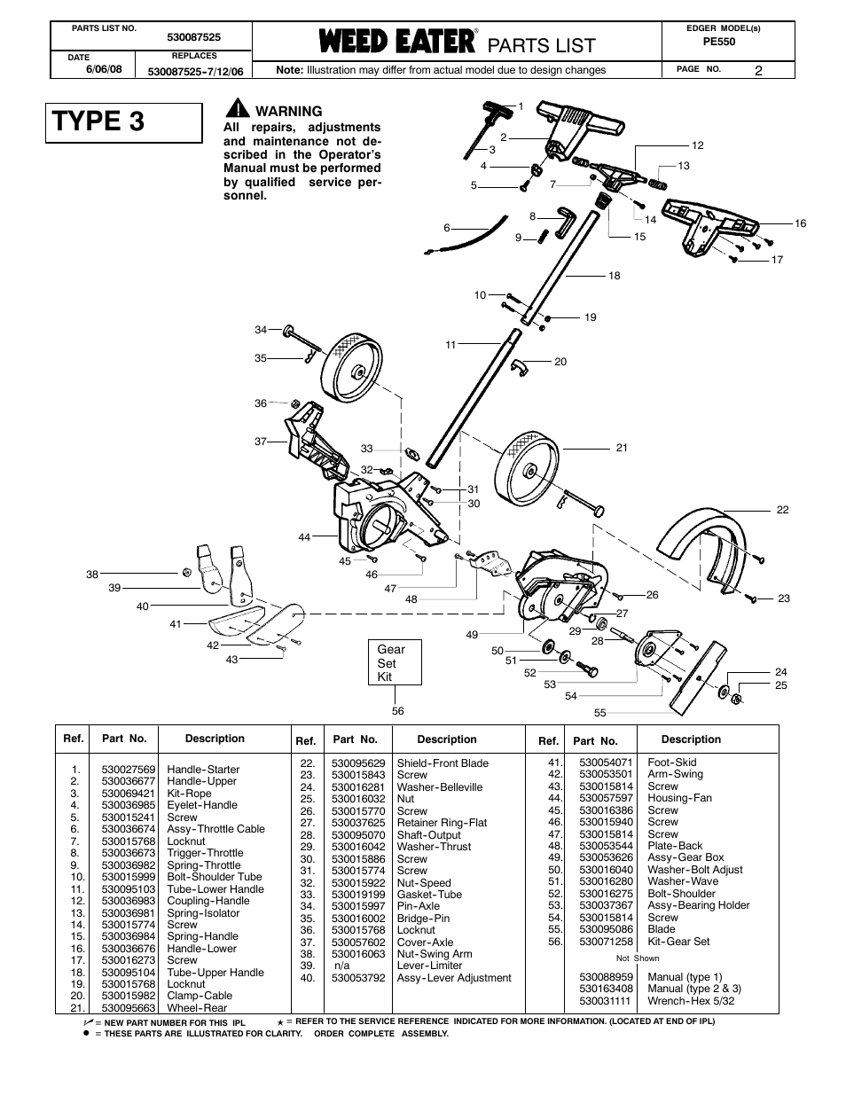 Type 3, Paramount parts list, Weed eater parts list | Poulan parts list, Parts list | Poulan 530087525 User Manual | Page 2 / 10