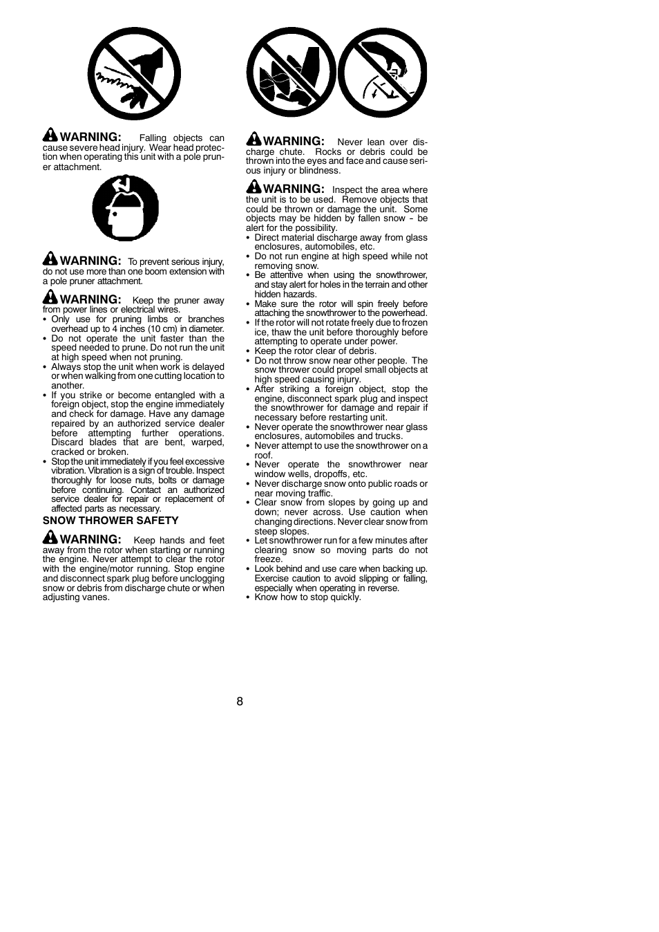 8warning, Warning | Poulan PPB335 User Manual | Page 8 / 18