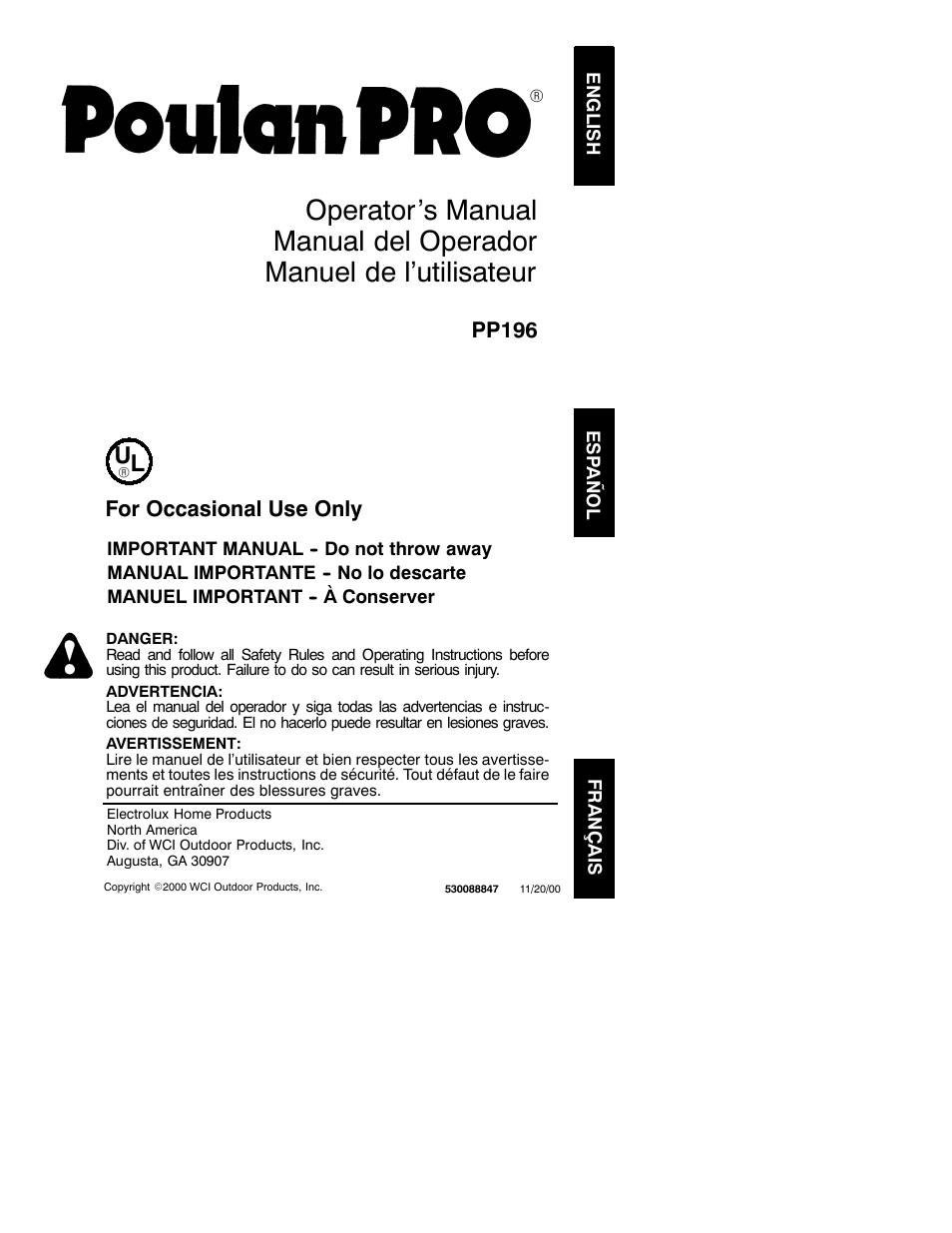 Poulan 530088847 User Manual | 12 pages