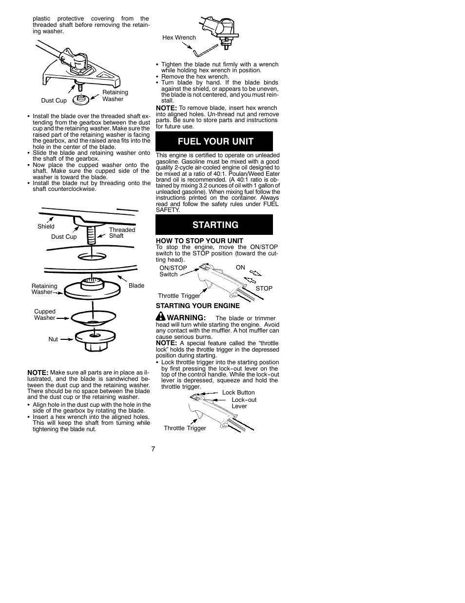 Fuel your unit, Starting | Poulan 530088847 User Manual | Page 7 / 12