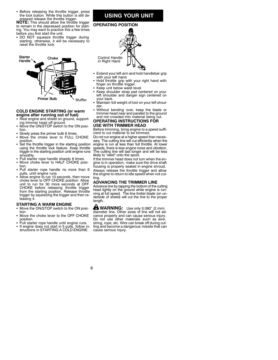 Using your unit | Poulan 530088847 User Manual | Page 8 / 12