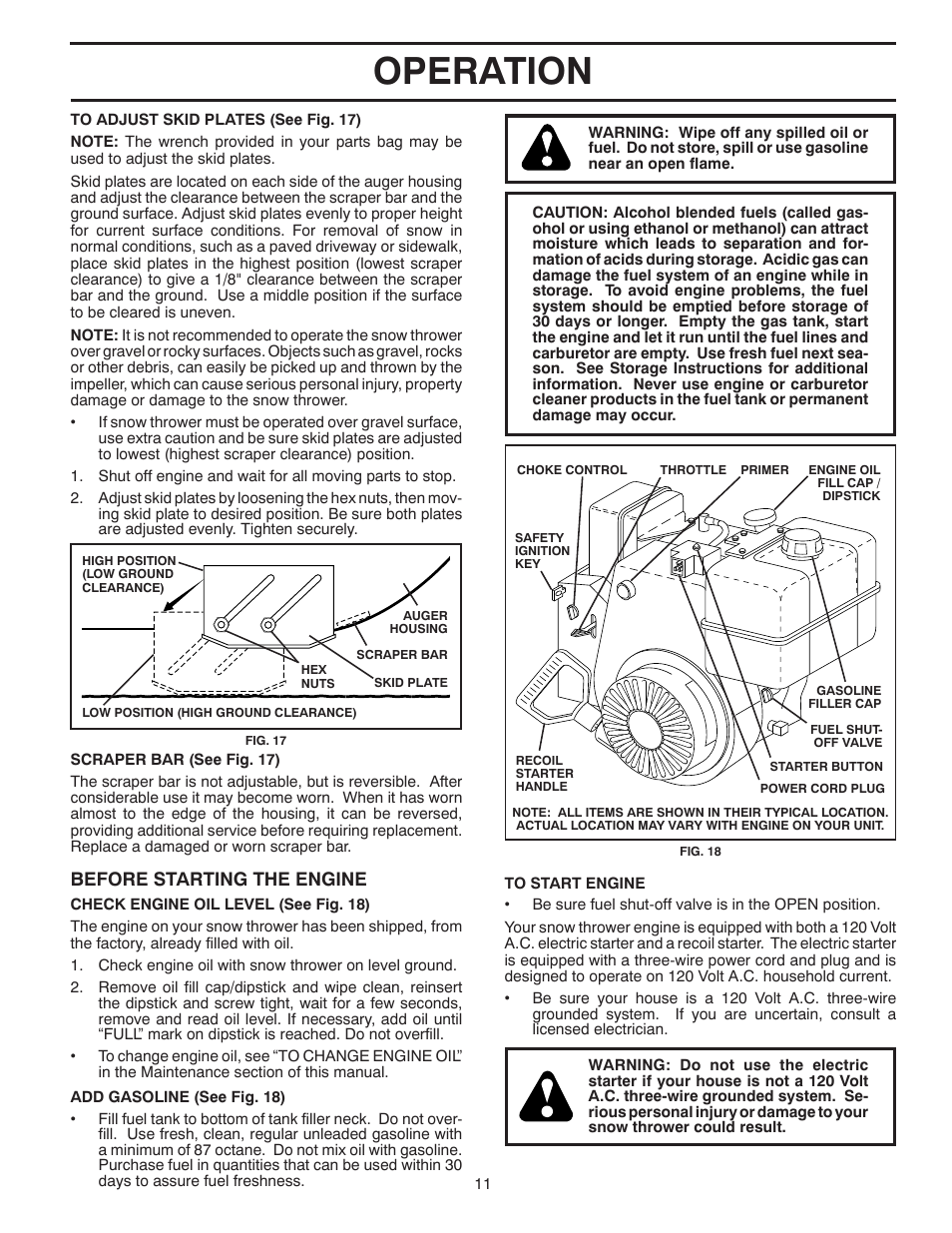 Operation, Before starting the engine | Poulan 421283 User Manual | Page 11 / 40