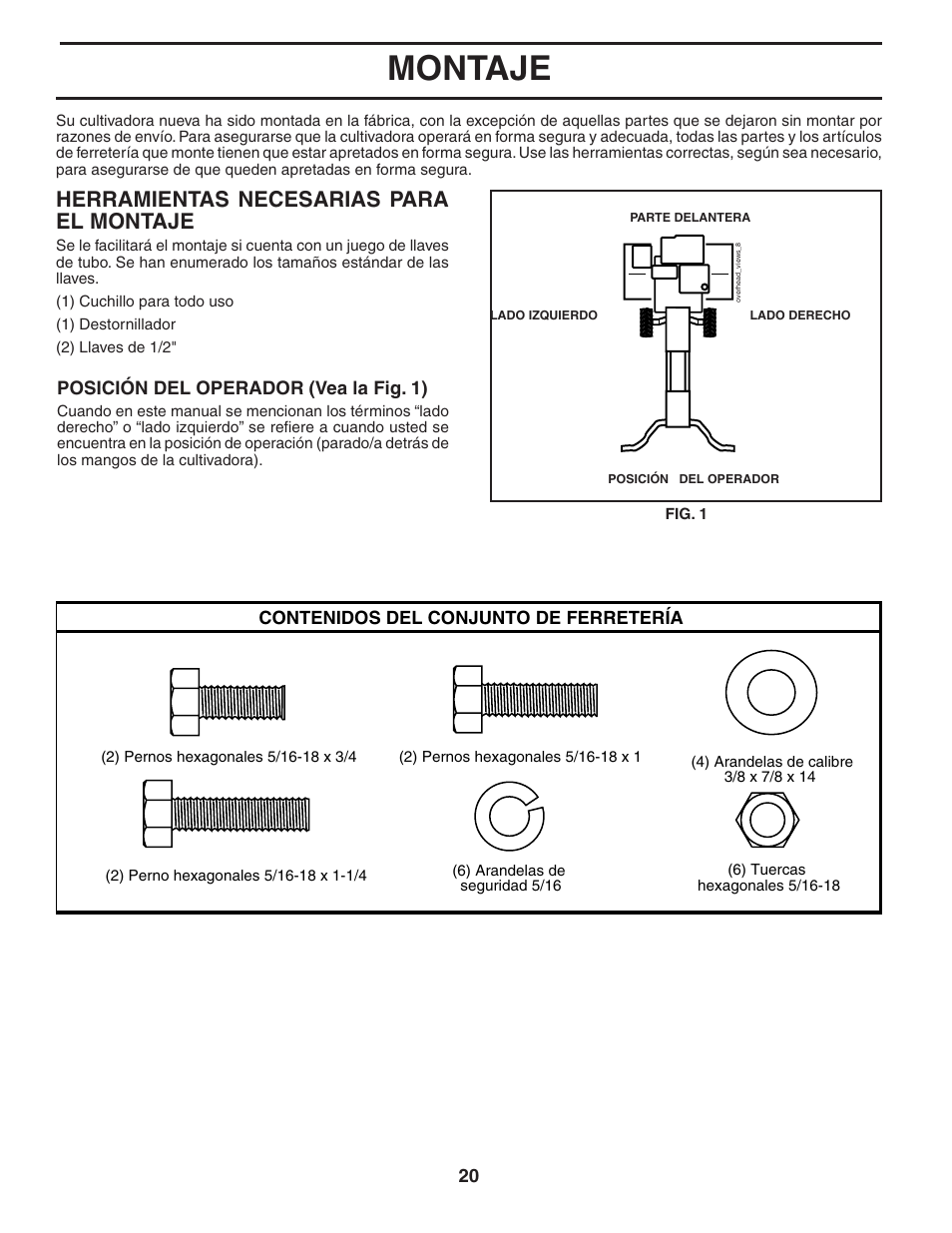 Montaje, Herramientas necesarias para el montaje | Poulan HDF550 User Manual | Page 20 / 36