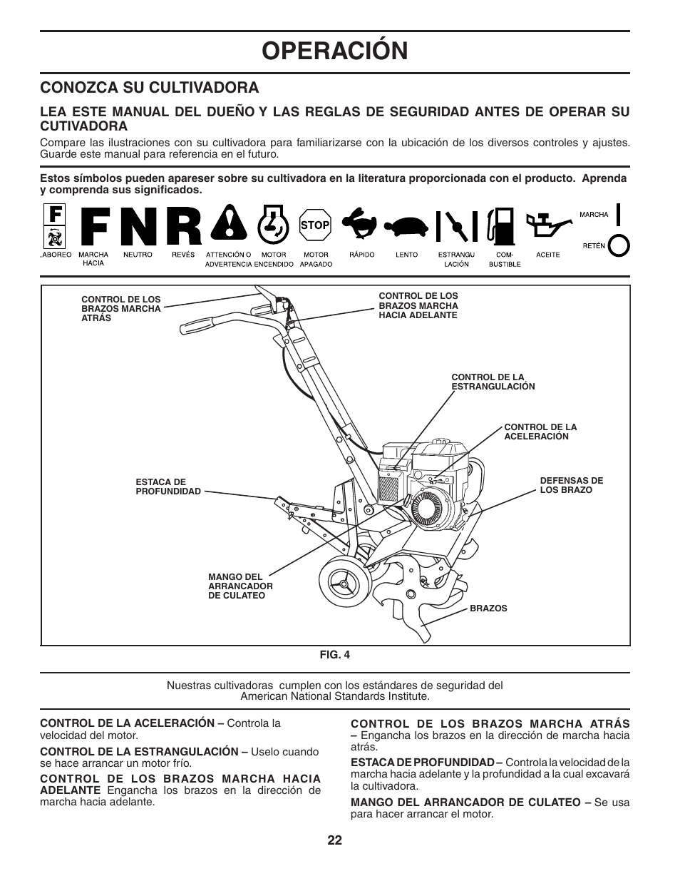 Operación, Conozca su cultivadora | Poulan HDF550 User Manual | Page 22 / 36