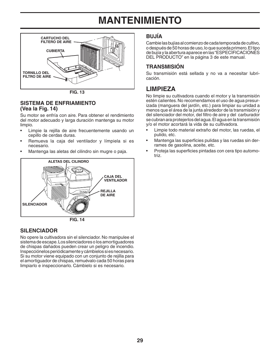 Mantenimiento, Limpieza | Poulan HDF550 User Manual | Page 29 / 36