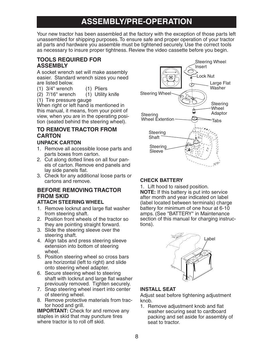 Assembly/pre-operation | Poulan 192362 User Manual | Page 8 / 29